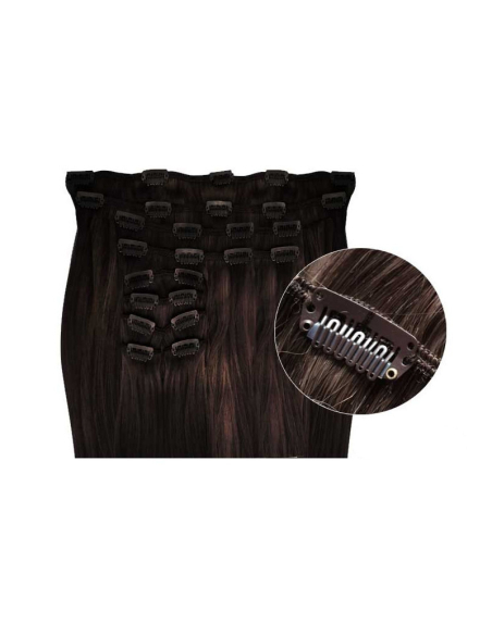 Extensiones de clip de pelo sintético extra volumen  50 cm - castaño oscuro