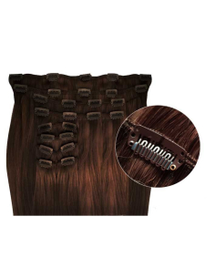 Extensión de cabello sintético clip volumen extra 63 cm - marrón oscuro