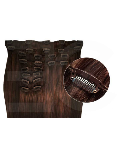 Extensión de cabello sintético clip volumen extra 63 cm - marrón oscuro