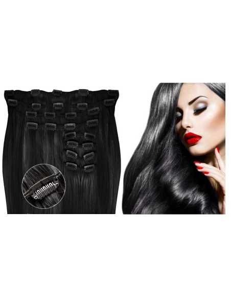 Extensiones de clip de pelo liso natural LUXE Maxi Volumen 180 g 53 cm - negro