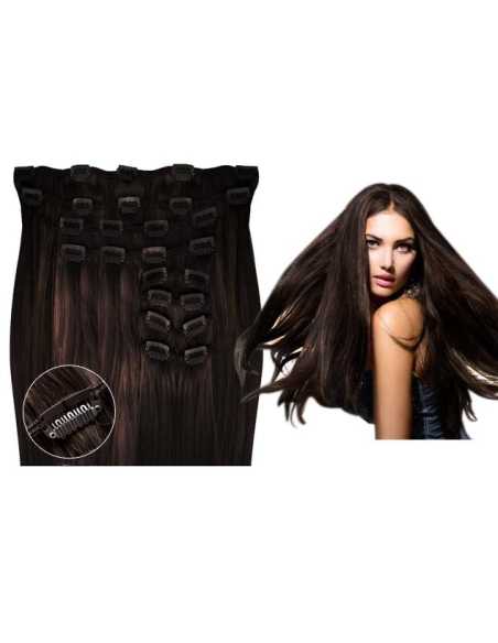 Extensiones de clip de pelo liso natural LUXE Maxi Volumen 180 g 53 cm - castaño oscuro