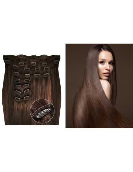 Extensiones de clip de pelo liso natural LUXE Maxi Volumen 180 g 53 cm - castaño
