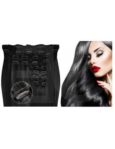 Extensiones de clip de pelo liso natural Maxi Volumen 180 g 63 cm - negro