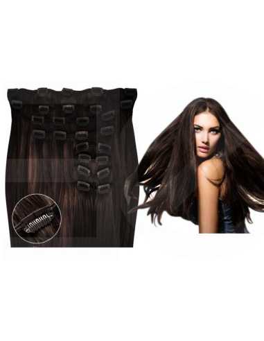 Extensiones de clip de pelo liso natural Maxi Volumen 180 g 63 cm  - castaño oscuro