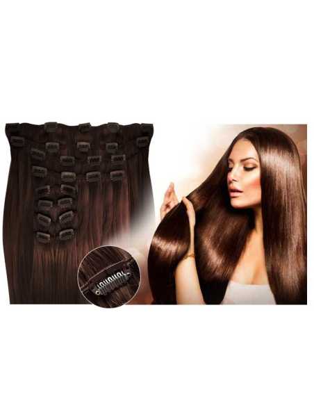 Extensiones de clip de pelo liso natural Maxi Volumen 180 g 63 cm  - chocolate