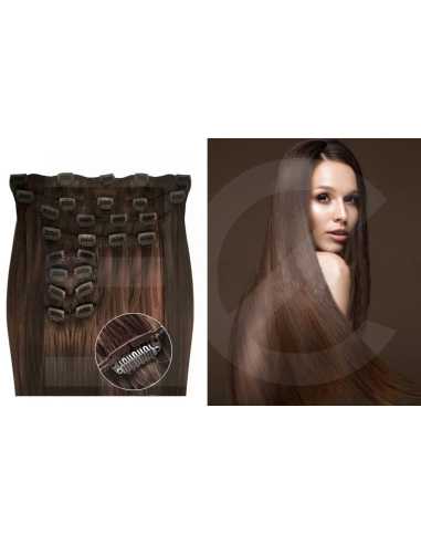 Extensiones de clip de pelo liso natural Maxi Volumen 180 g 63 cm  - castaño