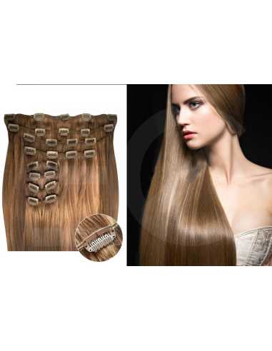 Extensiones de clip de pelo liso natural Maxi Volumen 180 g 63 cm  - castaño claro
