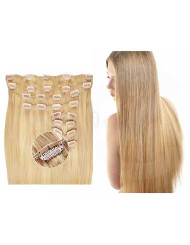 Extensiones de clip de pelo liso natural Maxi Volumen 180 g 63 cm - rubio