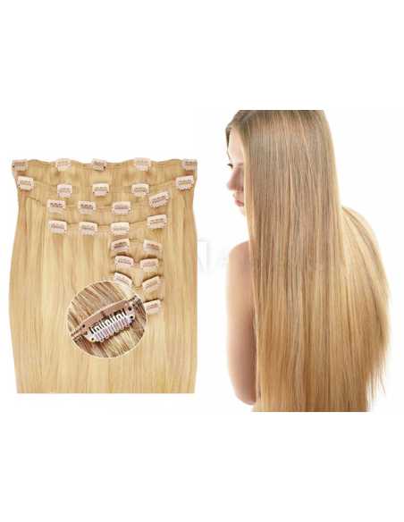 Extensiones de clip de pelo liso natural Maxi Volumen 180 g 63 cm - rubio
