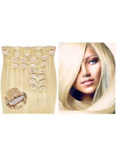 Extensiones de clip de pelo liso natural Maxi Volumen 180 g 63 cm  - rubio claro