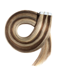 Extensiones adhesivas de pelo liso 63 cm - chocolate con reflejos rubio claro