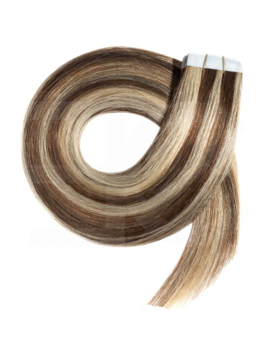 Extensiones adhesivas de pelo liso 63 cm - chocolate con reflejos rubio claro