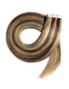 Extensiones adhesivas de pelo liso 63 cm - castaño con mechas rubias