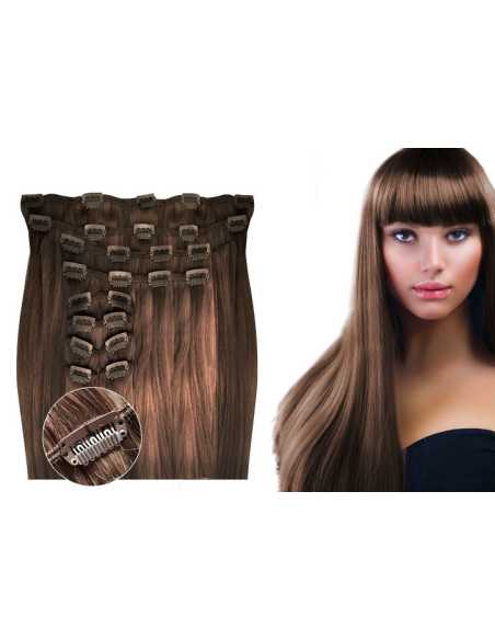 Extensiones de clip de pelo liso natural Maxi Volumen 180 g 63 cm - castaño avellana 