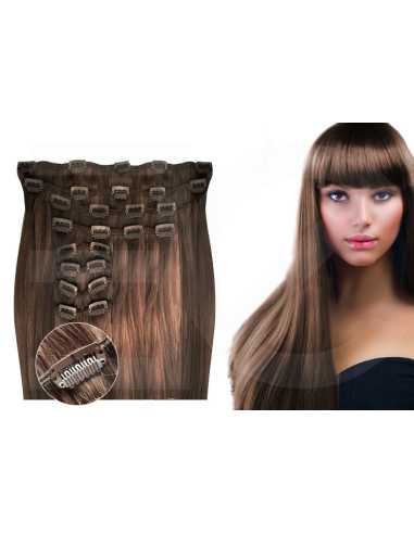 Extensiones de clip de pelo liso natural LUXE Maxi Volumen 180 g 53 cm - castaño avellana