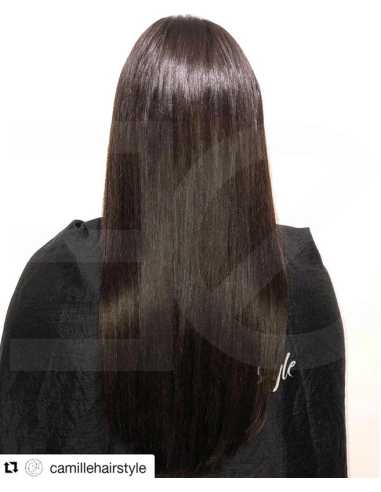 Extensiones de clip de pelo liso 53 cm - castaño oscuro
