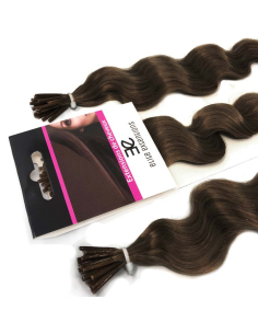 Extensiones de micro ring de pelo rizado 60 cm - marrón