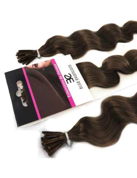 Extensiones de micro ring de pelo rizado 60 cm - marrón