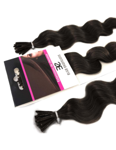 Extensiones de micro ring de pelo rizado 60 cm - moreno natural