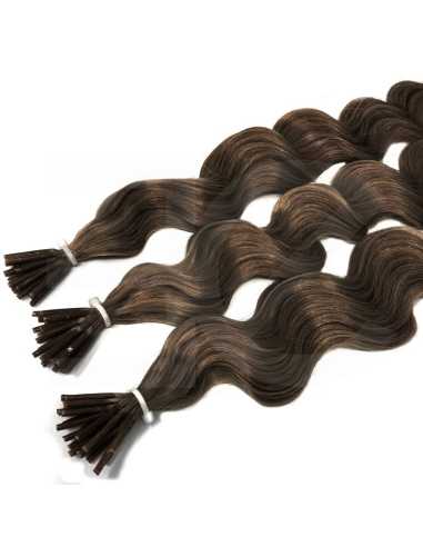 Extensiones de micro ring de pelo rizado 60 cm - marrón