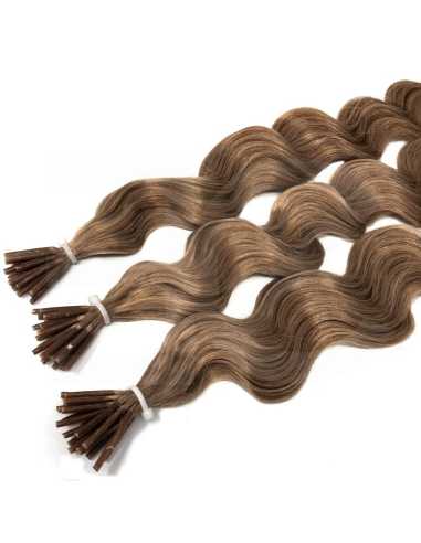 Extensiones de micro ring de pelo rizado 60 cm - castaño claro
