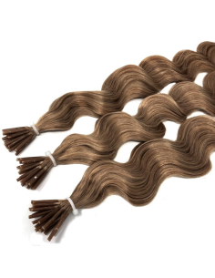Extensiones de micro ring de pelo rizado 50 cm - castaño claro