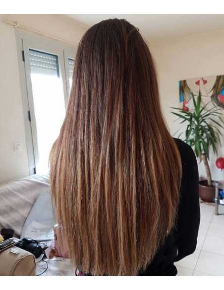 Extensiones de micro ring de pelo liso 73 cm - castaño claro