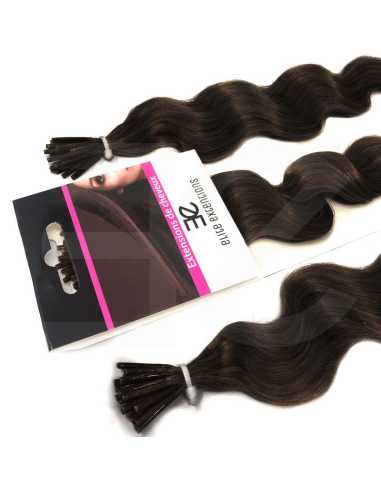 Extensiones de micro ring de pelo rizado 50 cm - castaño oscuro
