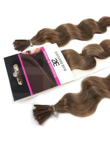 Extensiones de micro ring de pelo rizado 50 cm - castaño claro