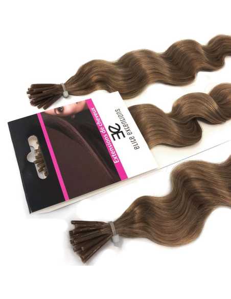 Extensiones de micro ring de pelo rizado 50 cm - castaño claro