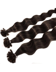 Extensiones de queratina de pelo rizado 60 cm - castaño oscuro