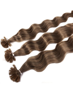 Extensiones de queratina de pelo rizado 60 cm - castaño claro