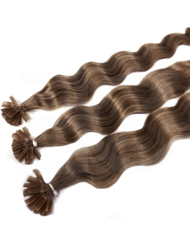 Extensiones de queratina de pelo rizado 60 cm - castaño claro