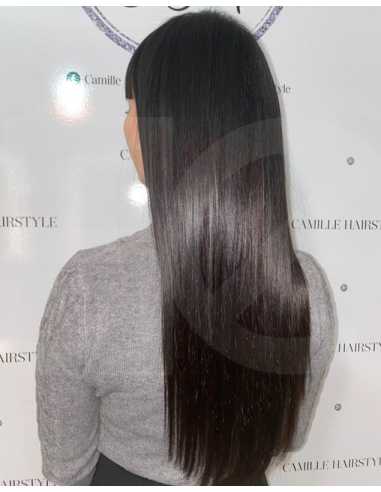Extensiones de clip de pelo liso natural Maxi Volumen 180 g 63 cm - moreno natural
