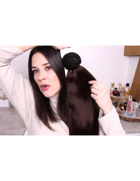 Extensiones de clip de pelo liso natural Maxi Volumen 180 g 63 cm  - castaño oscuro
