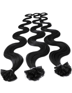 Extensiones de queratina de pelo ondulado 63 cm 0,85 g - negro