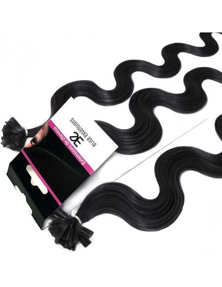 Extensiones de queratina de pelo ondulado 63 cm - negro