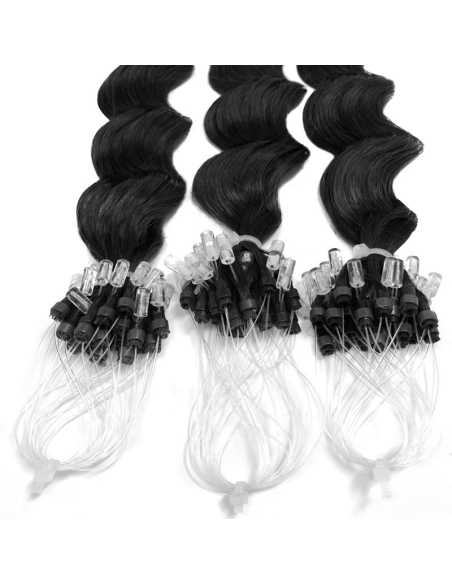 Extensiones de micro loop de pelo rizado 61 cm - negro