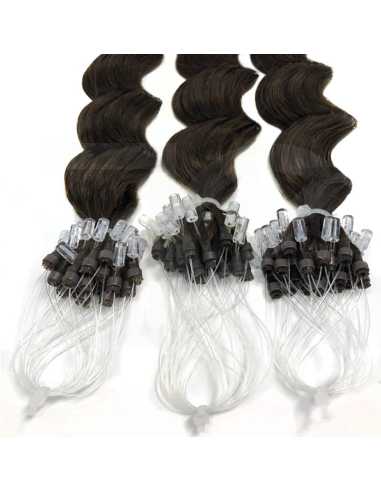 Extensiones de micro loop de pelo rizado 61 cm - marrón oscuro