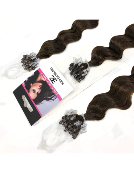 Extensiones de micro loop de pelo rizado 61 cm - chocolate