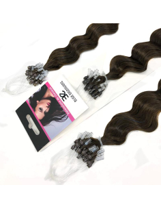 Extensiones de micro loop de pelo rizado 61 cm - castaño oscuro