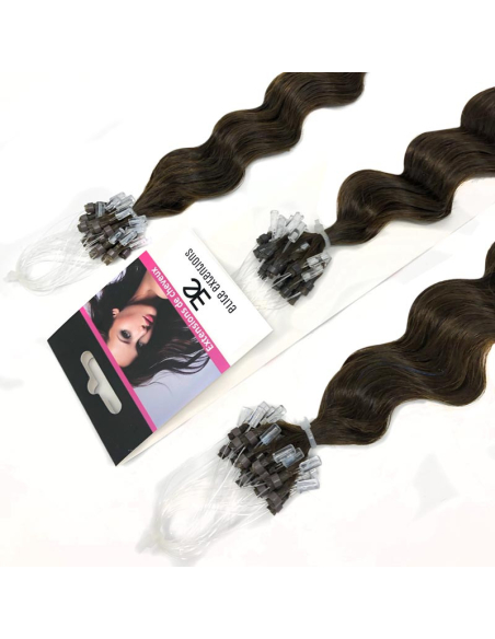 Extensiones de micro loop de pelo rizado 61 cm - castaño oscuro