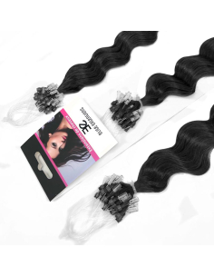 Extensiones de micro loop de pelo rizado 61 cm - negro