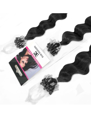 Extensiones de micro loop de pelo rizado 61 cm - negro