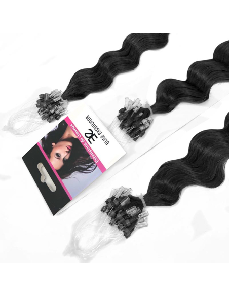 Extensiones de micro loop de pelo rizado 61 cm - negro