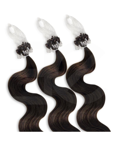 Extensiones de micro loop de pelo ondulado 48 cm - chocolate