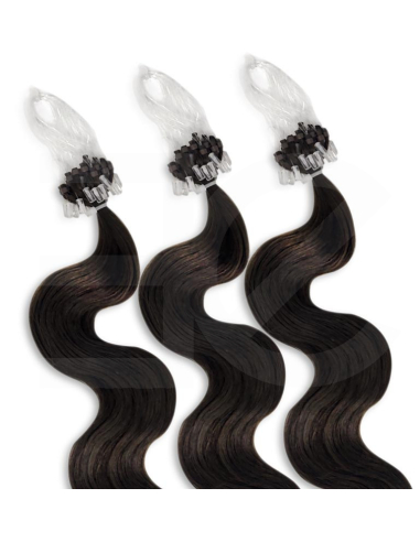 Extensiones de micro loop de pelo ondulado 48 cm - castaño oscuro