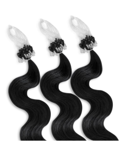 Extensiones de micro loop de pelo ondulado 48 cm - negro