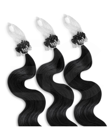 Extensiones de micro loop de pelo ondulado 61 cm - negro