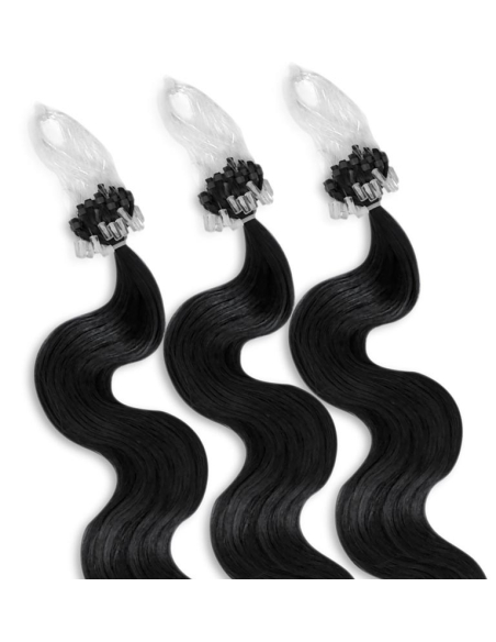 Extensiones de micro loop de pelo ondulado 61 cm - negro